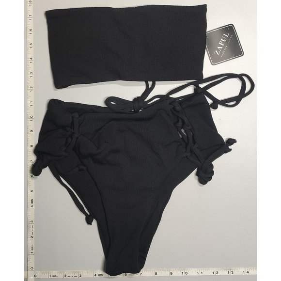 NWT ZAFUL Small Bandeau High Waist Black bikini set - Picture 1 of 7